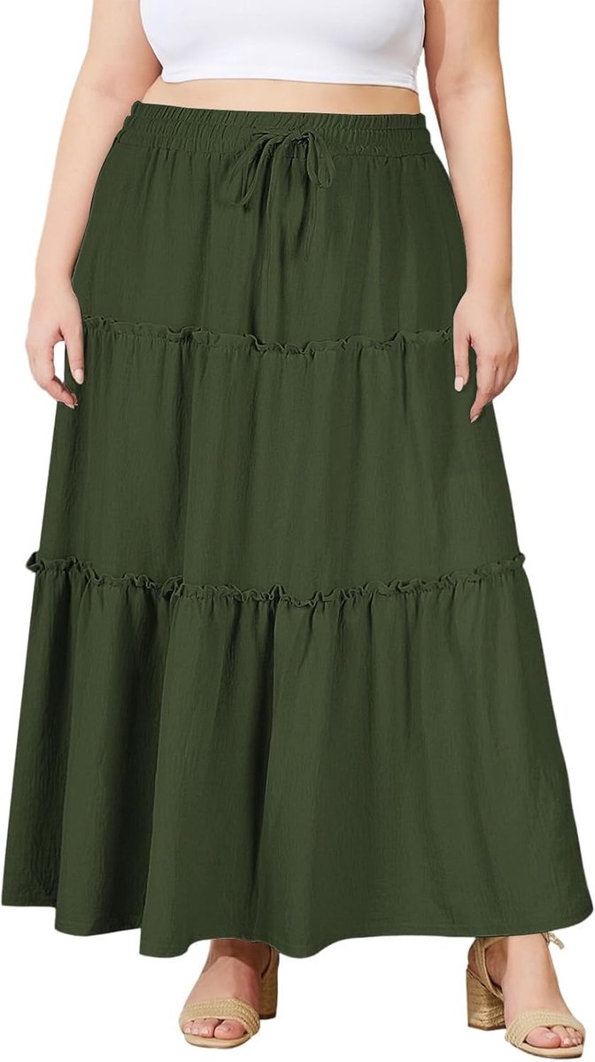 Wood Maxi Rok Dames Lang Stretch Hoge Taille Lange Basic Zomerrok Skirts met Zakken Grote Maten
