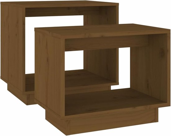 Bijzettafels woonkamer nest tafel salontafel voor bank van massief hout grenen bruin — afbeelding 3