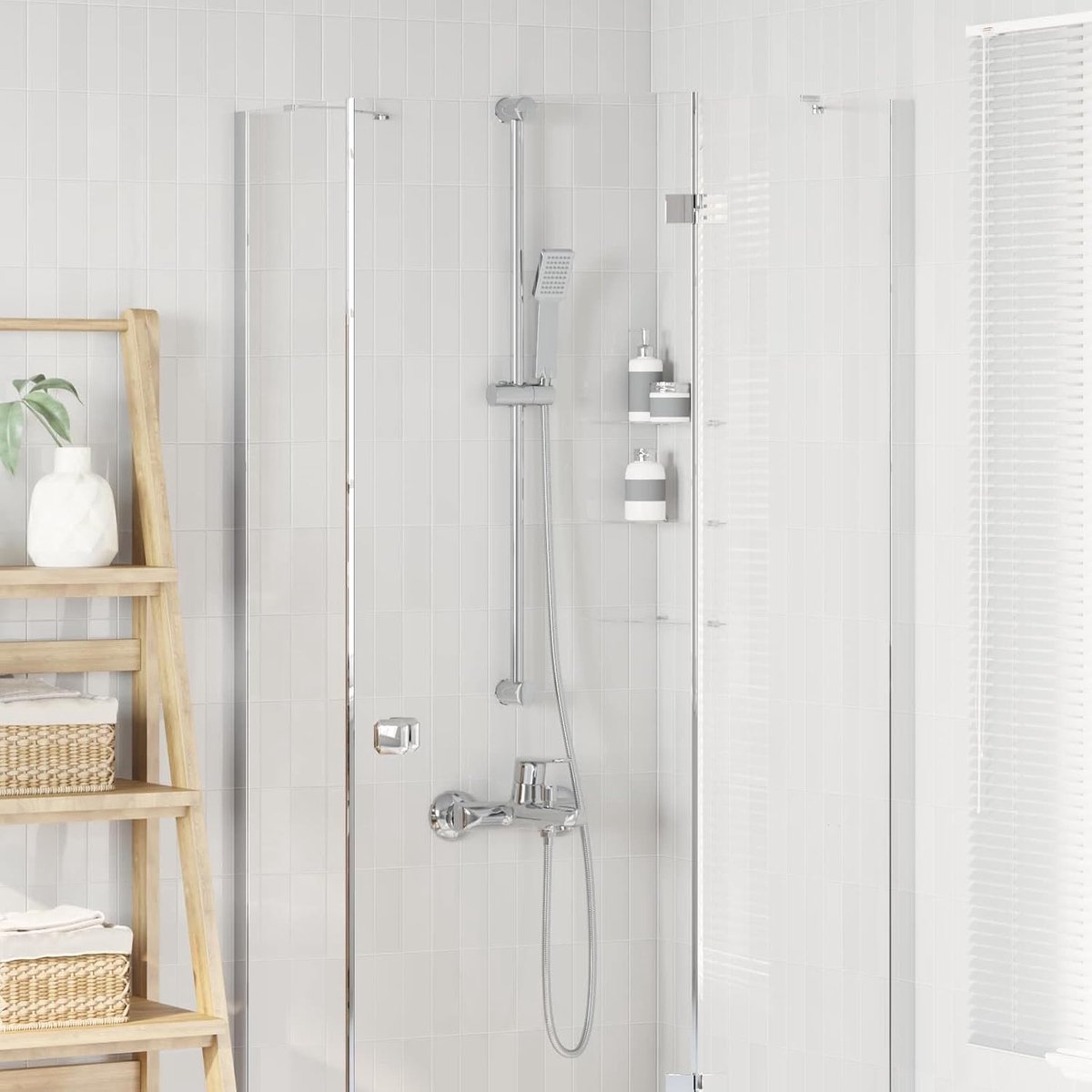 100 cm roestvrij staal doucheset wandmontage voor badkamer, douchekop met 360° draaibare douchekop en slang 150 cm, vierkant chroom