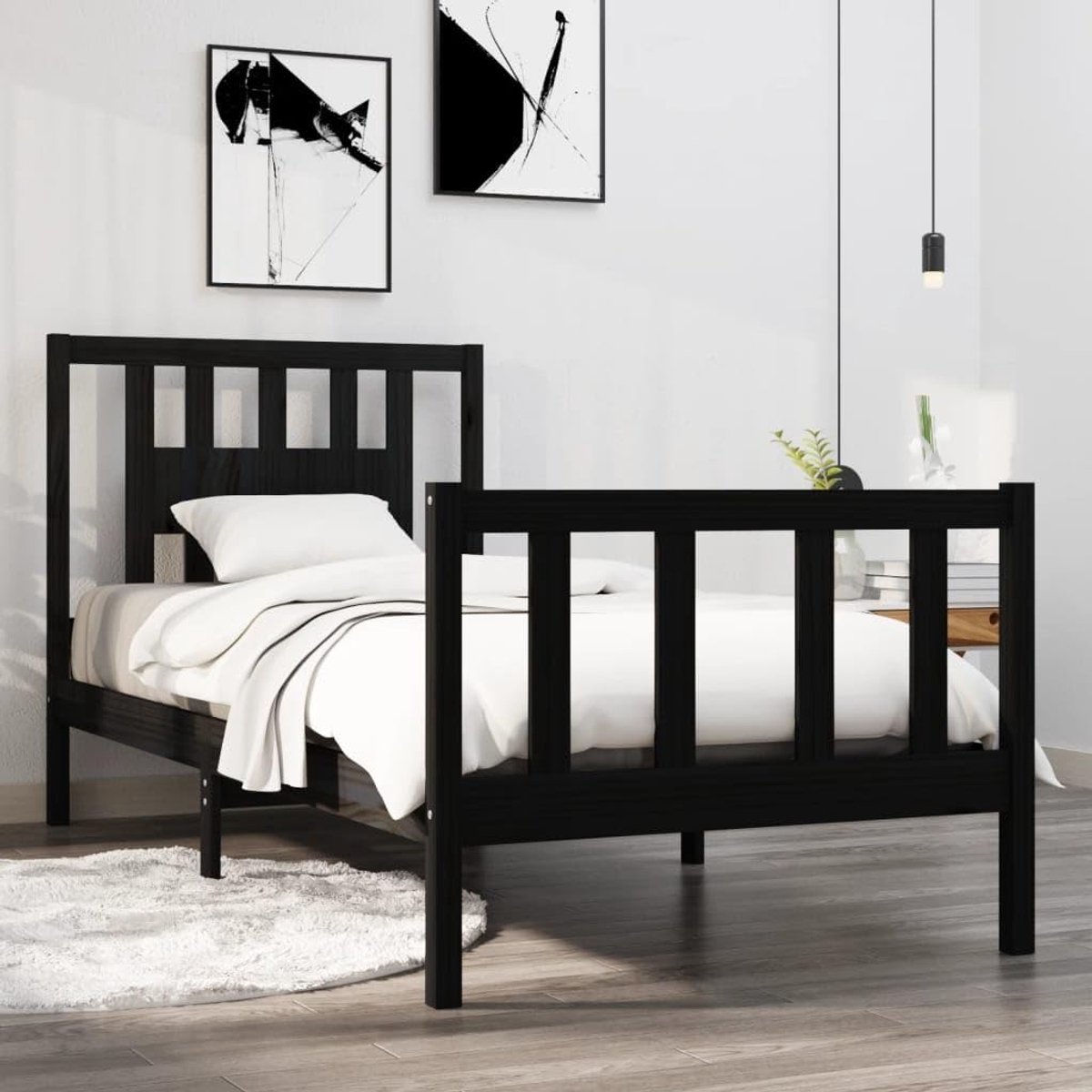 Bed tweepersoonsbed massief houten bed zwart 75x190 cm 2FT6 Small Single geschikt voor familiekamers