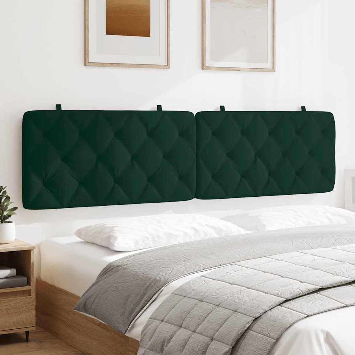 Hoofdbordkussen, fluweel, 200 cm, donkergroen, zacht bedkussen met spons voor slaapkamer, met ritssluiting en riemen voor wandmontage, klassiek patroon