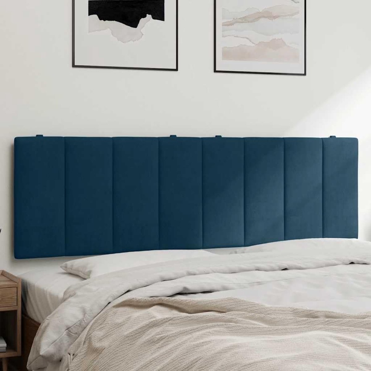 Hoofdbordkussen fluweel 160 cm blauw met sponsvulling, met ritssluiting en riemen voor wandmontage, ideaal als hoofdsteunkussen voor bed