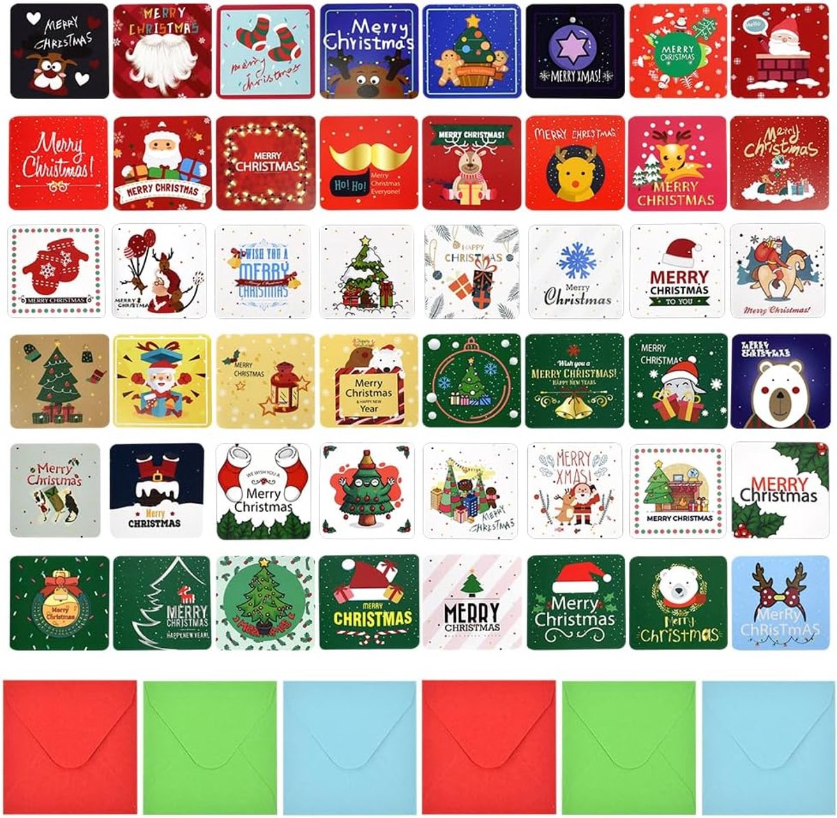 48 stuks kerstkaarten met envelop set kleine vouwkaarten kerstkaart blanco wenskaarten 7 x 7 cm kerstkaart met schattig patroon kaart Kerstmis kleine kerstkaarten ansichtkaarten