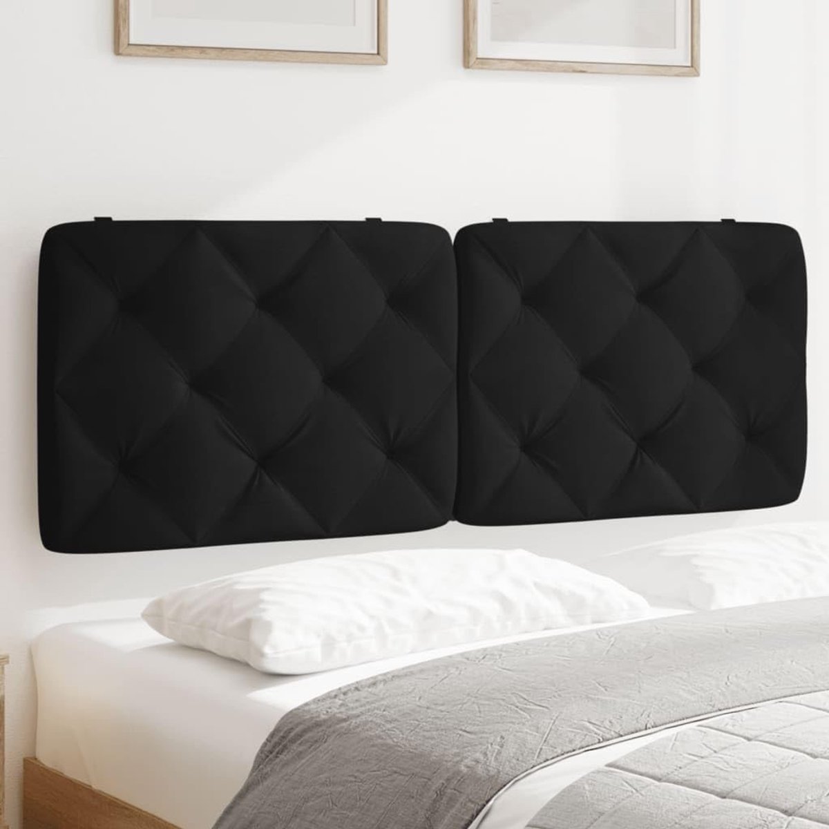 Hoofdbordkussen, zwart, 120 cm, fluweel, sponsvulling, met ritssluiting en klittenband, voor led, slaapkamer