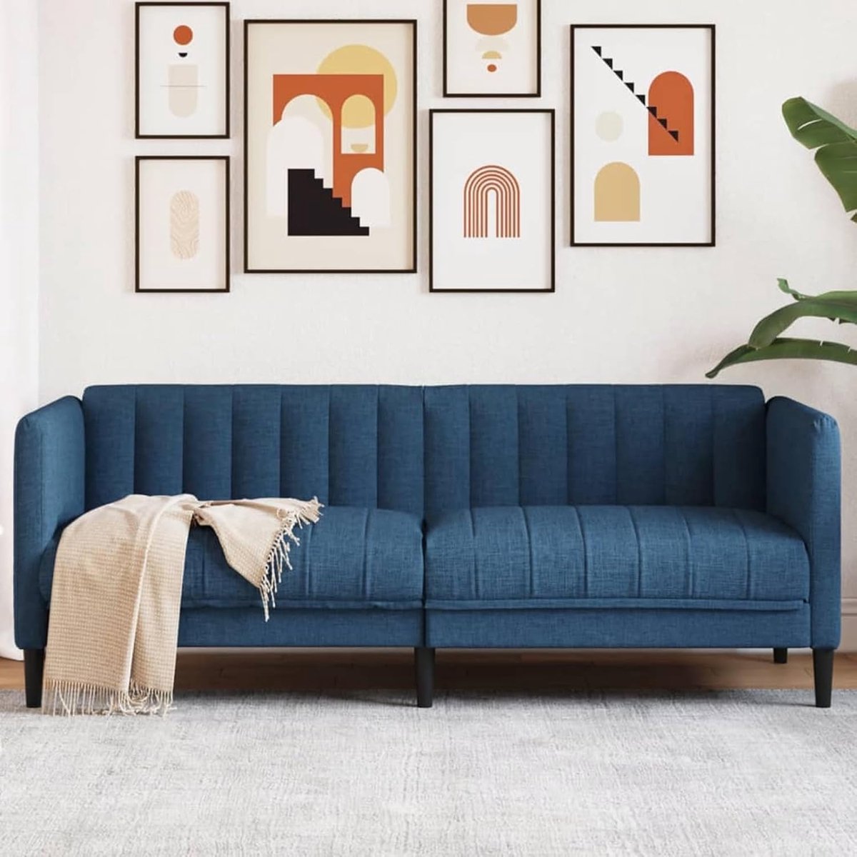 Sofa 2-zits blauwe stof, gestoffeerde bank zitgroepen bank voor woonkamer appartement kantoor logeerkamer 372610