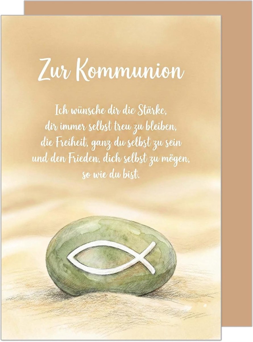 Seidel Premium wenskaart voor communie met envelop. Communiekaart kaart wenskaart spreuk spreuken meisjes jongen tiener steen vis zand wensen (KO355 SW026)