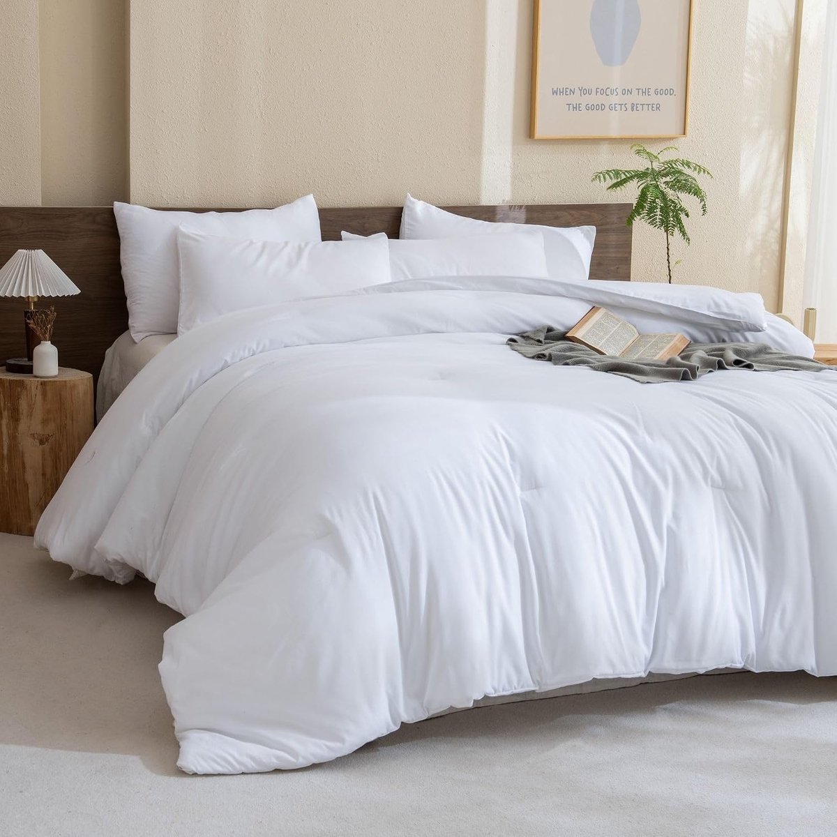 Tijdloos wit dekbed King Size, 3-delige boho dekbedset, lichtgewicht effen beddengoedset, alle seizoenen, zacht, ademend kingsize dekbedset (104 x 90 inch dekbed en 2 kussenslopen)
