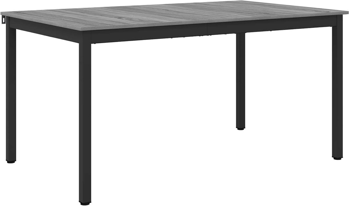 Eettafel met Houtnerf en Zwarte Metalen Poten, Moderne Vierkante Keukentafel voor Eetkamer, Thuiskantoor, Vergaderruimte (150x90x75 cm)