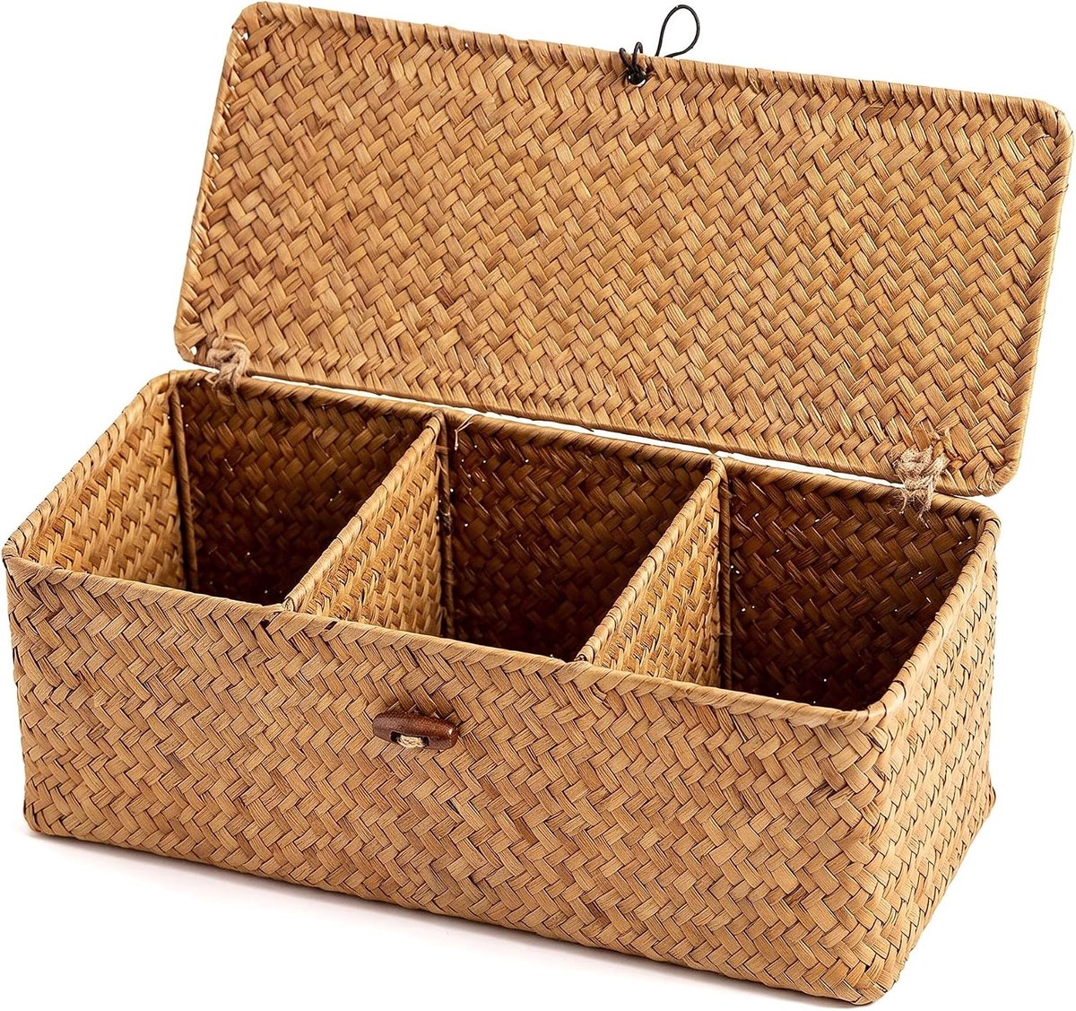 Opbergmand van zeegras met 3 vakken, stofdicht, stabiel, 2 x 12 x 10,5 cm