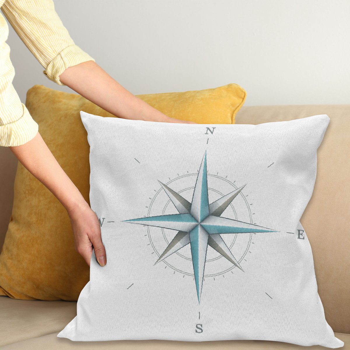 ABAKUHAUS Modern Sierkussenhoes Set van 4, Geometrisch Bladeren Takken Patroon met Retro Stijl Cirkel Vierkanten Print, Modern Accent Dubbel-Dubbelzijdig Digital Print, 18", Khaki en Licht Grijs
