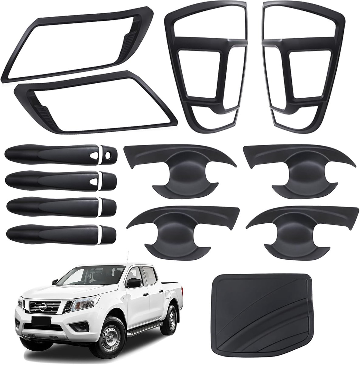 Carrosseriekits voor Nissan Navara, 2015-2022 Navara-accessoires, D23 NP300 -Nissan Navara Buitenkant Autolicht Guard Zijdeurgreep Cover Brandstoftank Deurbeschermer Trim Montage (17 stuks Mat