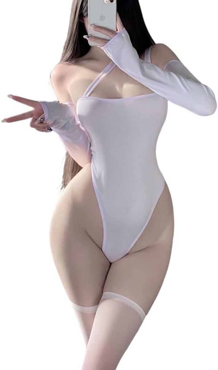 Cosplay eendelige jumpsuit voor dames, anime kanten dienstmeisje lingerie