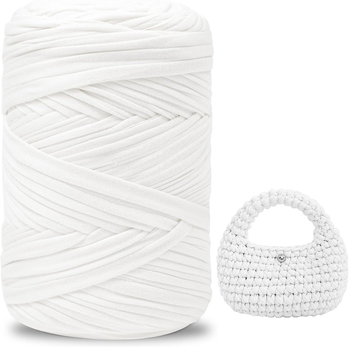 iEGrow Fil pour Crochet, 400 g/140 m Fil Polyester en Tissu Chunky Tshirt Yarn, T-Shirt Crochet pour Sac, Paniers, Bricolage, Décoration d'Intérieur, Tapis, Bricolage Blanc