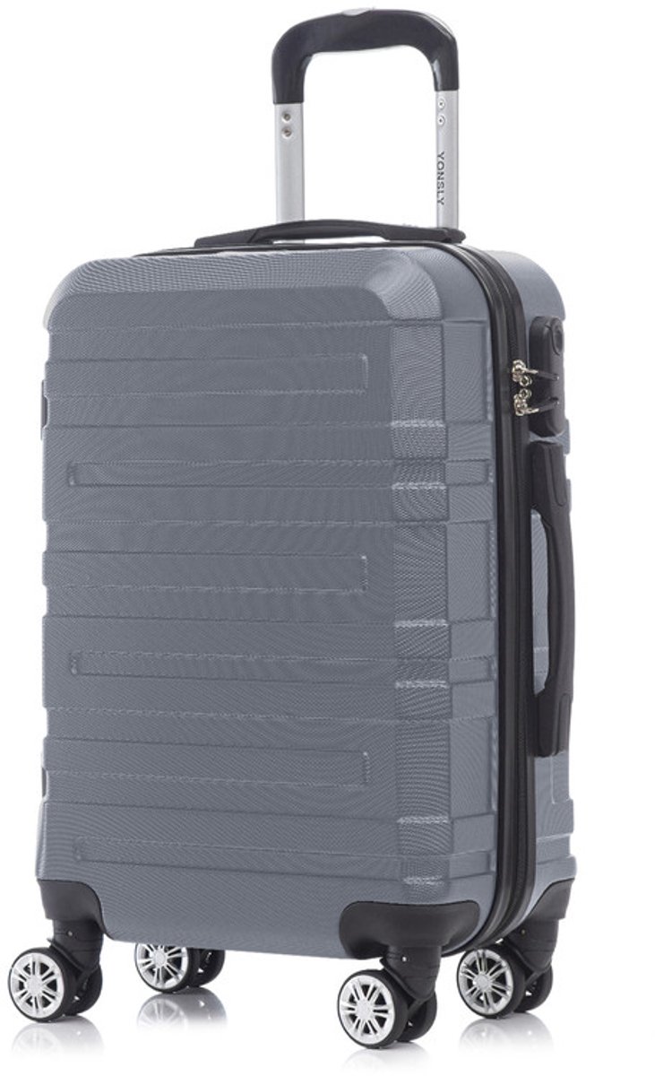 YONSLY Handbagage Koffer - 55cm - 40 L - Cijferslot- 360° Draaibare Wielen - Grijs
