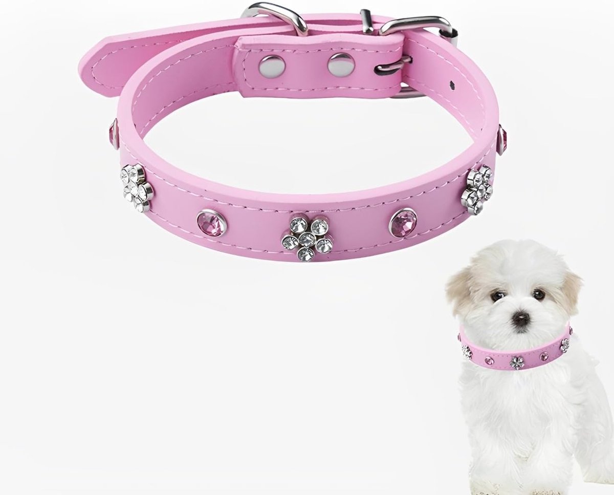 kristallen kleine hondenhalsband, roze puppyhalsband, schattige halsband met D-ring en kleine hanger, verstelbare metalen clip meisjeshalsband voor honden.