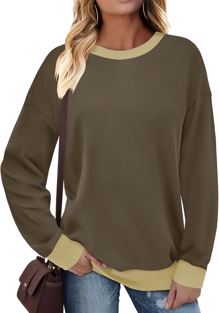 Trui dames sweatshirt lange mouwen ronde hals contrast lange mouwen
