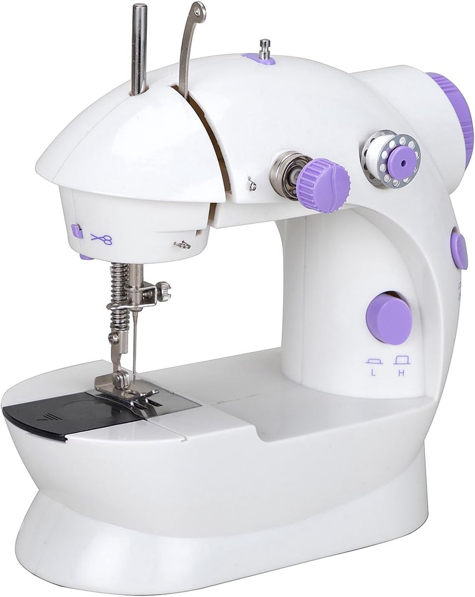 Naaimachine, mini-naaimachine, dubbele draad, 2-speed naaimachine met pedaal voor kleding, gordijnen, kunsthandwerk