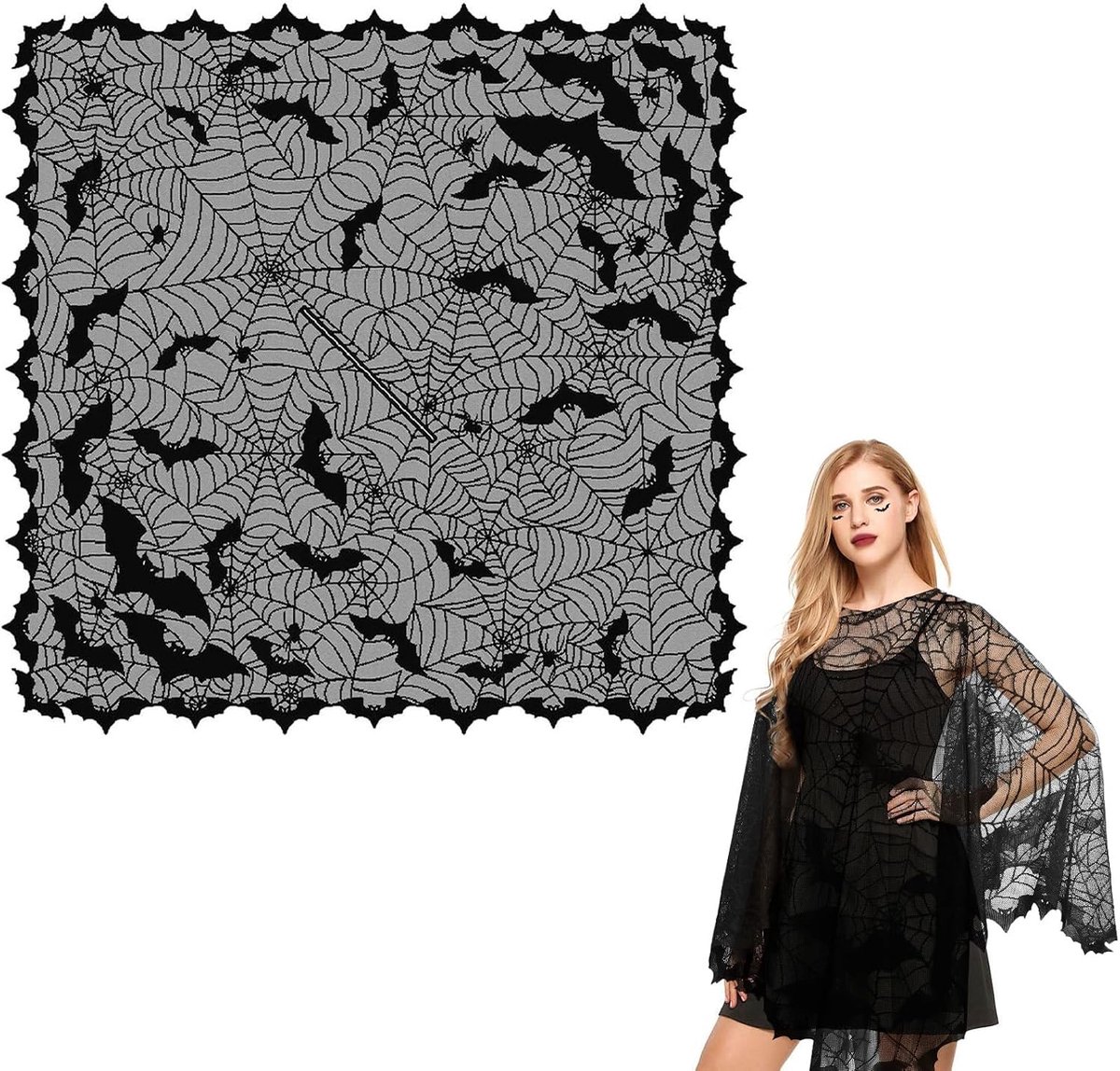 spinnenweb-poncho met spinnenweb van kant, cape, poncho, Halloween-party, kostuum dames, webcape voor Halloween, cosplay, carnaval