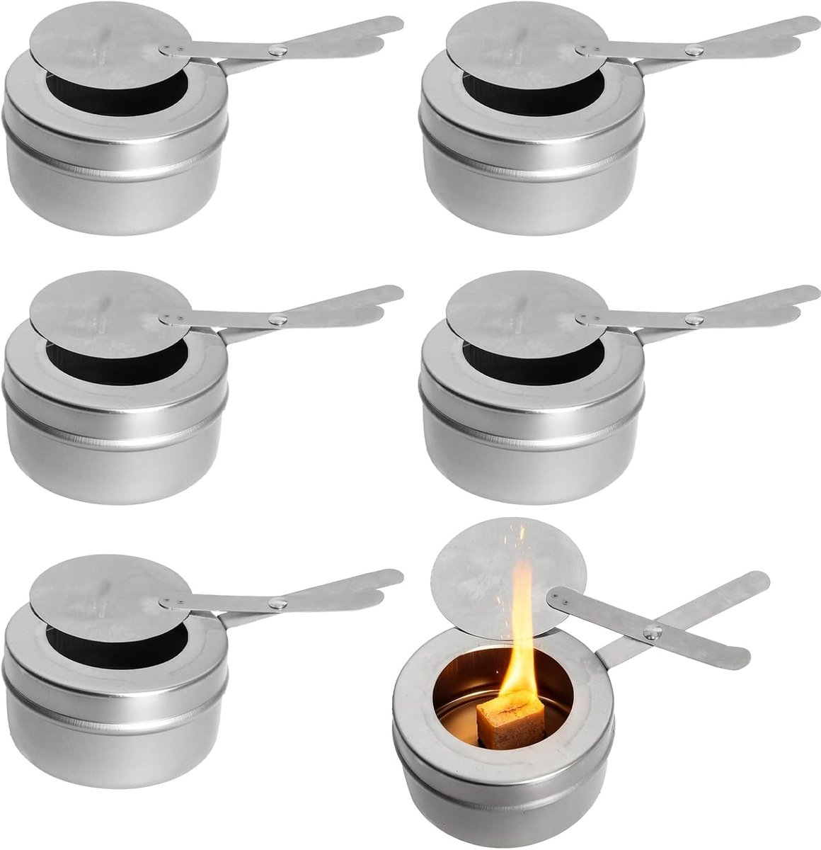 6 stuks brandpastahouders met deksel, fondue-brander van roestvrij staal, draagbare oven voor brandpasta, kaasfondue, camping en buffet