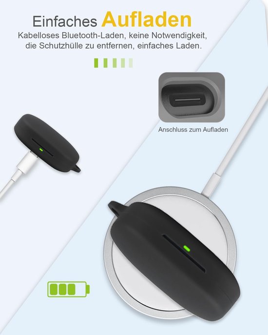 Voor SHOKZ OpenFit Pro Wireless Headphones, daunke zachte siliconen beschermhoes, huidvriendelijk etui met karabijnhaak, volledige bescherming, zwart — afbeelding 3