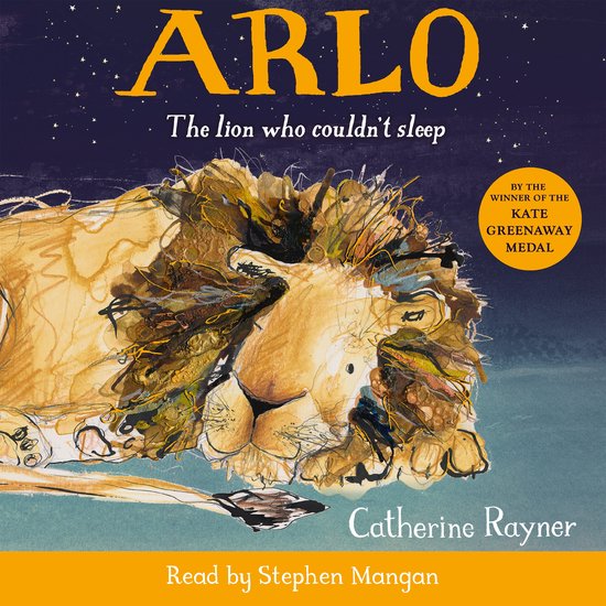 Boek 'Arlo: De leeuw die niet kon slapen' met een illustratie van een leeuw en de tekst 'Arlo: De leeuw die niet kon slapen'.