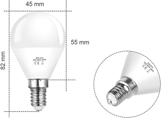 E14 Schroef LED Lampen Set van 5 Stuks, 6W G45 Golfbal, 40W Vervangende Lampen, Koud Wit 6500K, 600 Lumen, Energiezuinige Verlichting voor Thuis en Kantoor — afbeelding 5