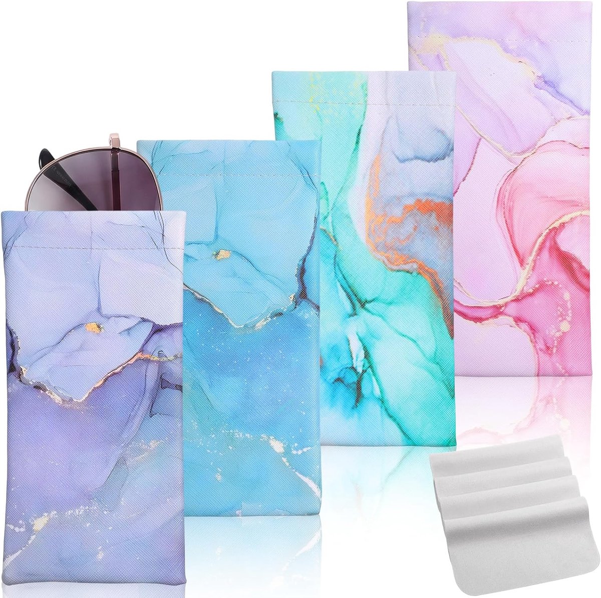 4 stuks brillenkoker zacht, zonnebril etui met brillenpoetsdoek
