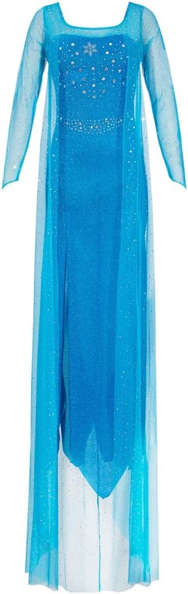 1768 - Dames kostuum prinses Elsa jurk Frozen, glitterstof carnaval carnaval party, maat L, blauw