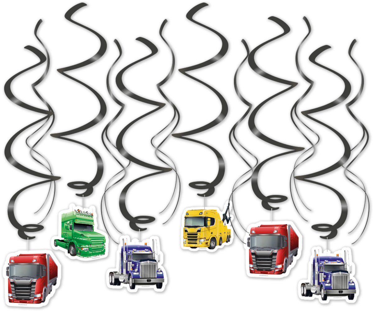LUQ – Vrachtwagen Kinderfeestje Swirls – 12 Stuks – Truck Birthday Decoratie – Verjaardag Versiering – Direct Ophangen
