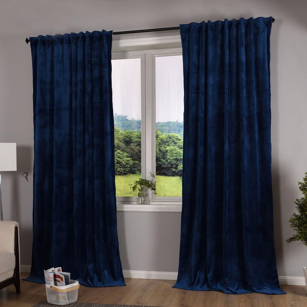 Milano 20357 Verduisteringsgordijn, ondoorzichtig, met lussen, tunnelzoom, strijkband, in te korten, blauw, 2 stuks H x B 235 x 135 cm