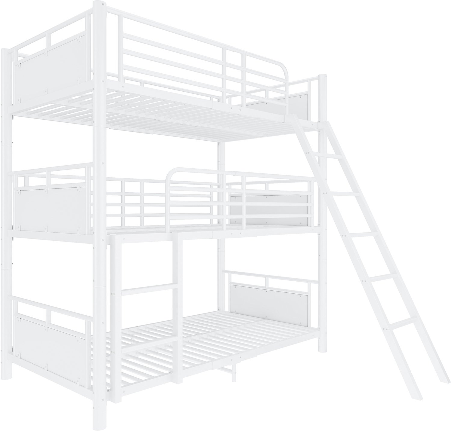 MUVANO Drievoudig stapelbed 90 x 200 cm - Deelbaar kinderbed - Metalen frame met twee ladders en uitvalbeveiliging - Voor gedeelde kinderkamer - Wit