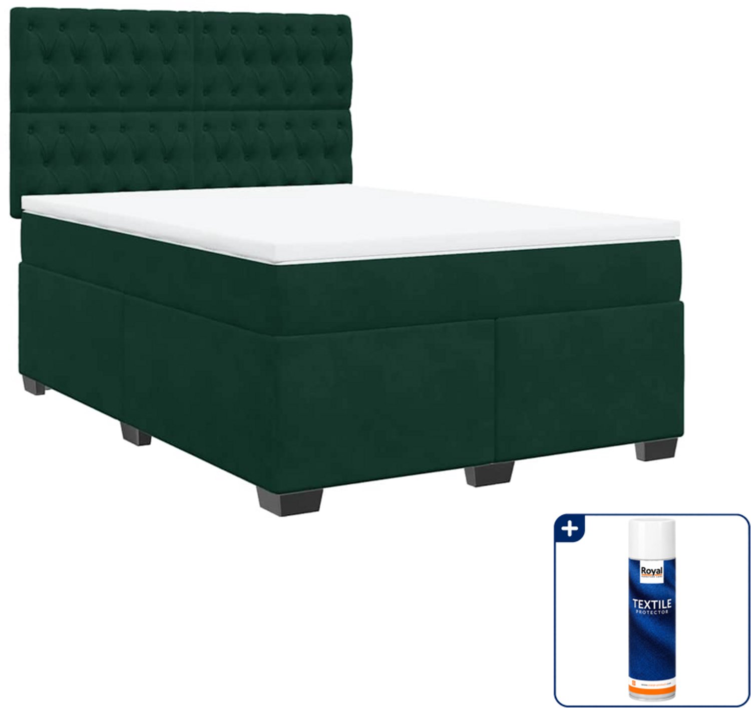 vidaXL Boxspring Small double - 140 x 200 cm - fluweel - donkergroen - Inclusief textielbeschermer 500 ml