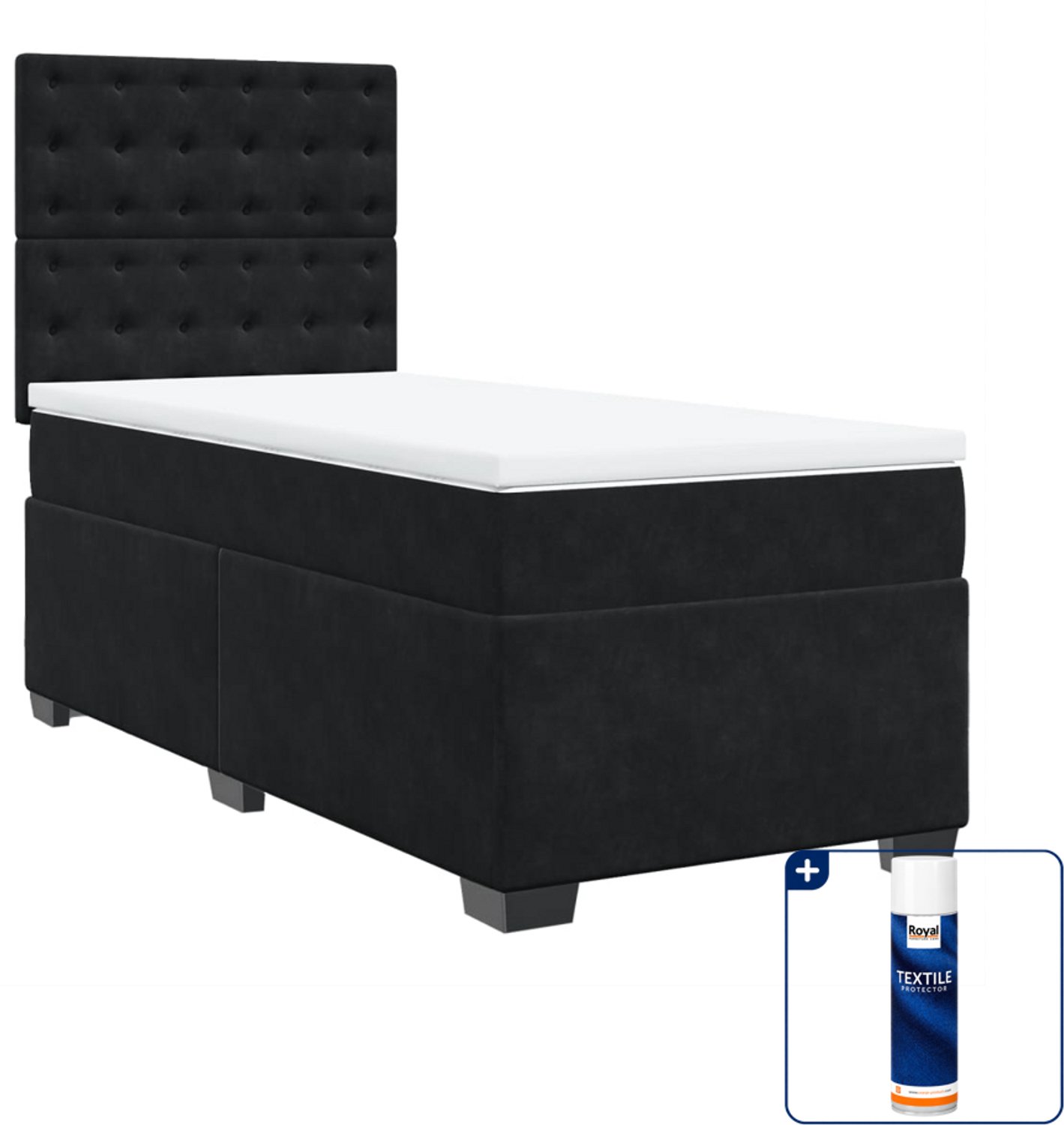 vidaXL boxspring met matras - 90 x 190 cm - fluweel - zwart - Inclusief textielbeschermer 500 ml