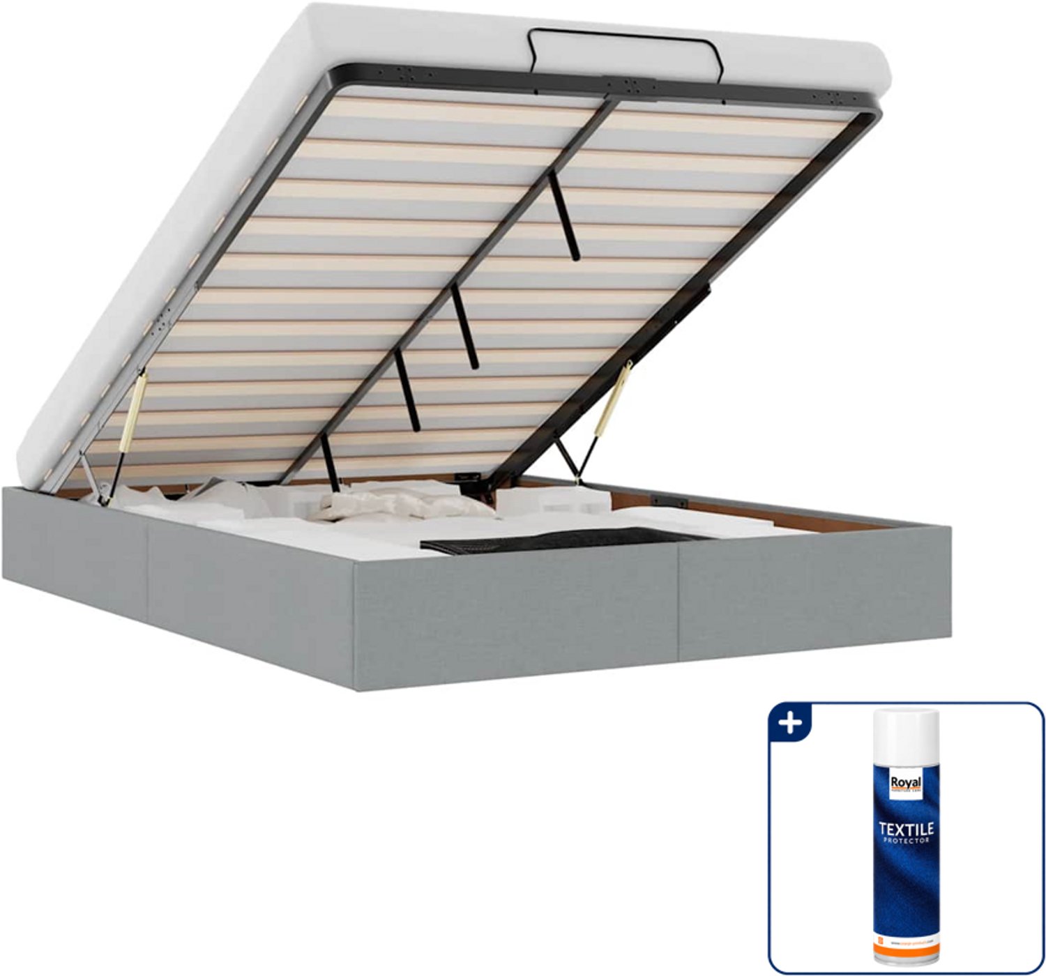 vidaXL bedframe - 140 x 190 cm - stof - lichtgrijs - Inclusief textielbeschermer 500 ml Wit