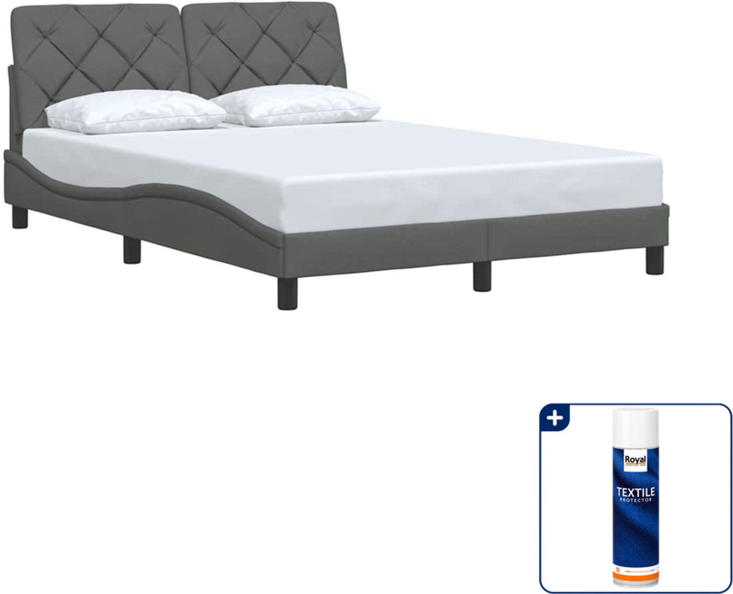 vidaXL bedframe - 140 x 190 cm - stof - donkergrijs - Inclusief textielbeschermer 500 ml Wit