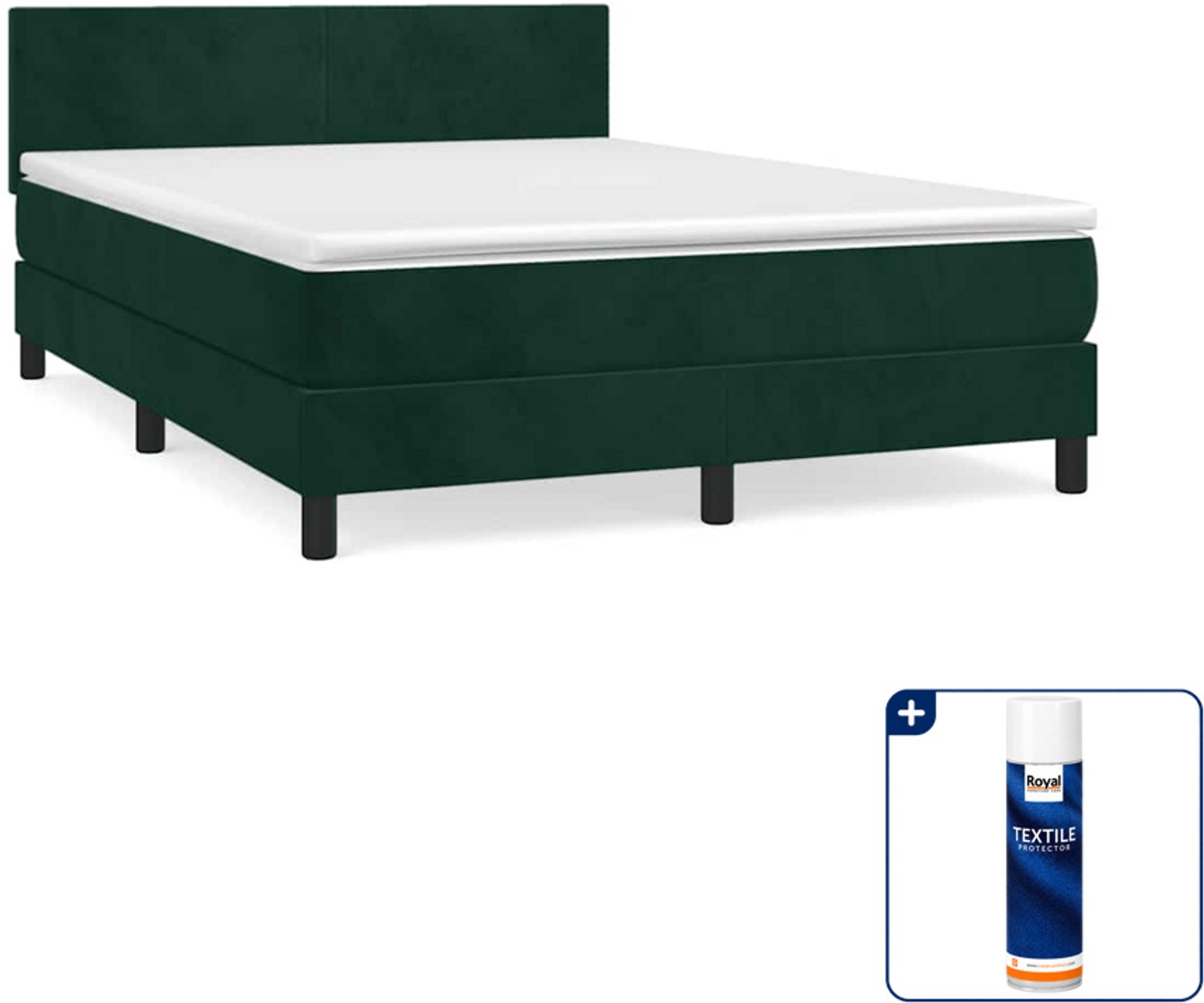 vidaXL boxspring met matras 140 x 190 cm - fluweel - donkergroen - Inclusief textielbeschermer 500 ml