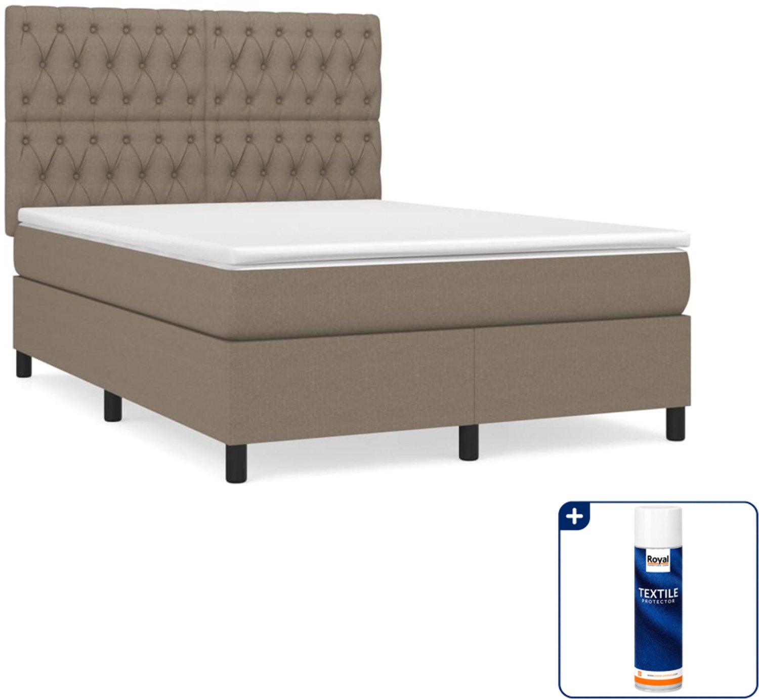 vidaXL boxspring met matras 140 x 190 cm - taupe - Inclusief textielbeschermer 500 ml