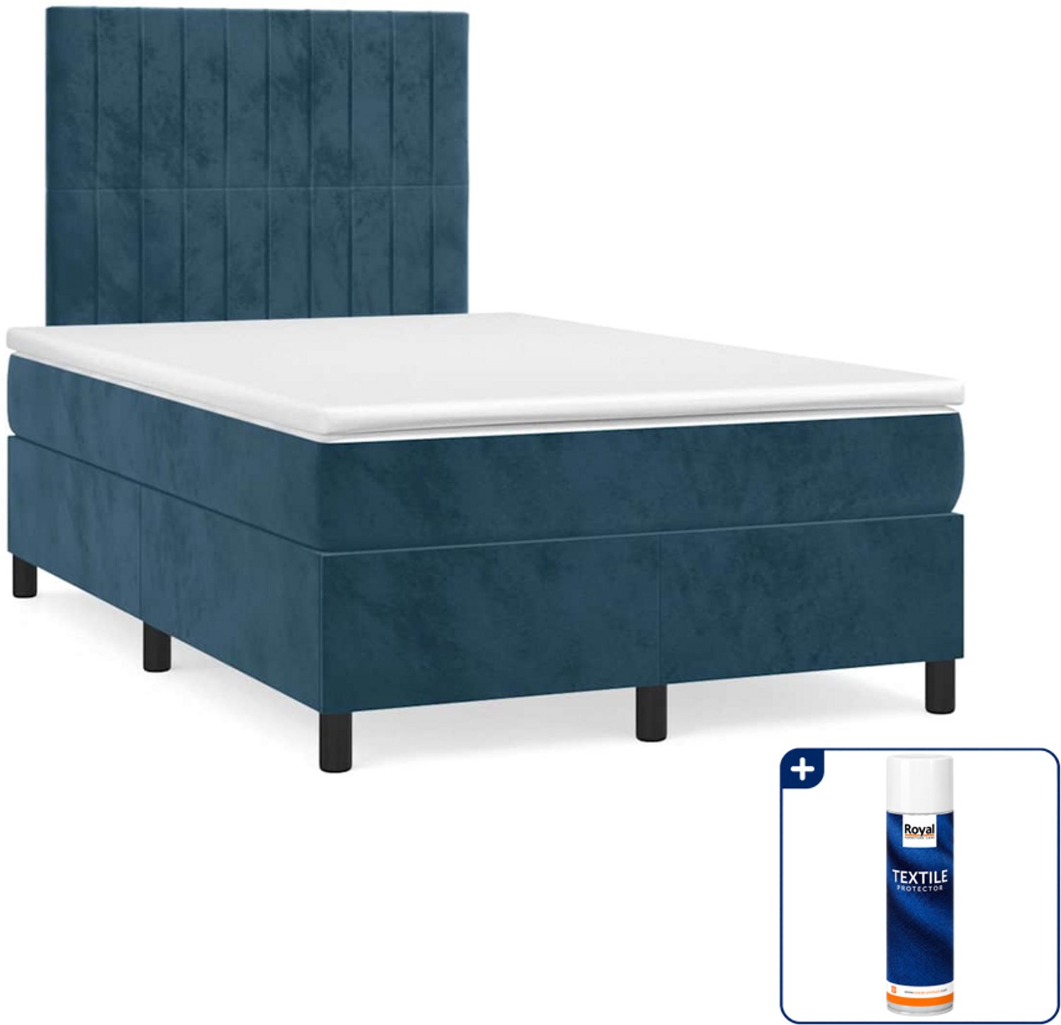 vidaXL boxspring met matras 120 x 190 cm - fluweel - donkerblauw - Inclusief textielbeschermer 500 ml