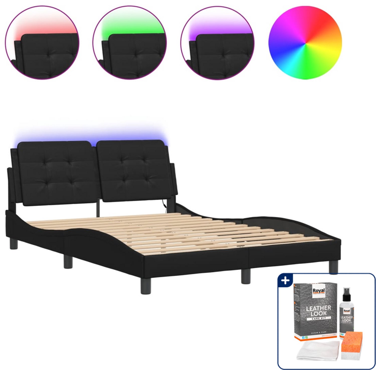 vidaXL Zadar bedframe met LED - 120 x 200 cm - zwart - Inclusief onderhoudsset voor kunstleer 150 ml