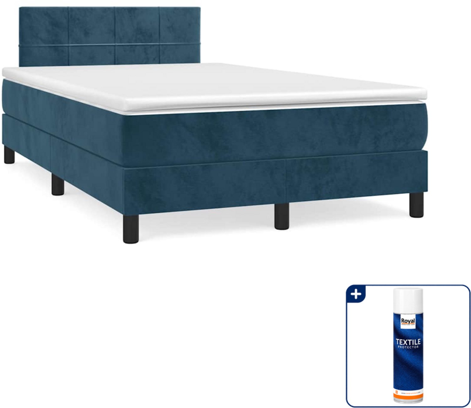 vidaXL boxspring met matras - 120 x 190 cm - fluweel - donkerblauw - Inclusief textielbeschermer 500 ml