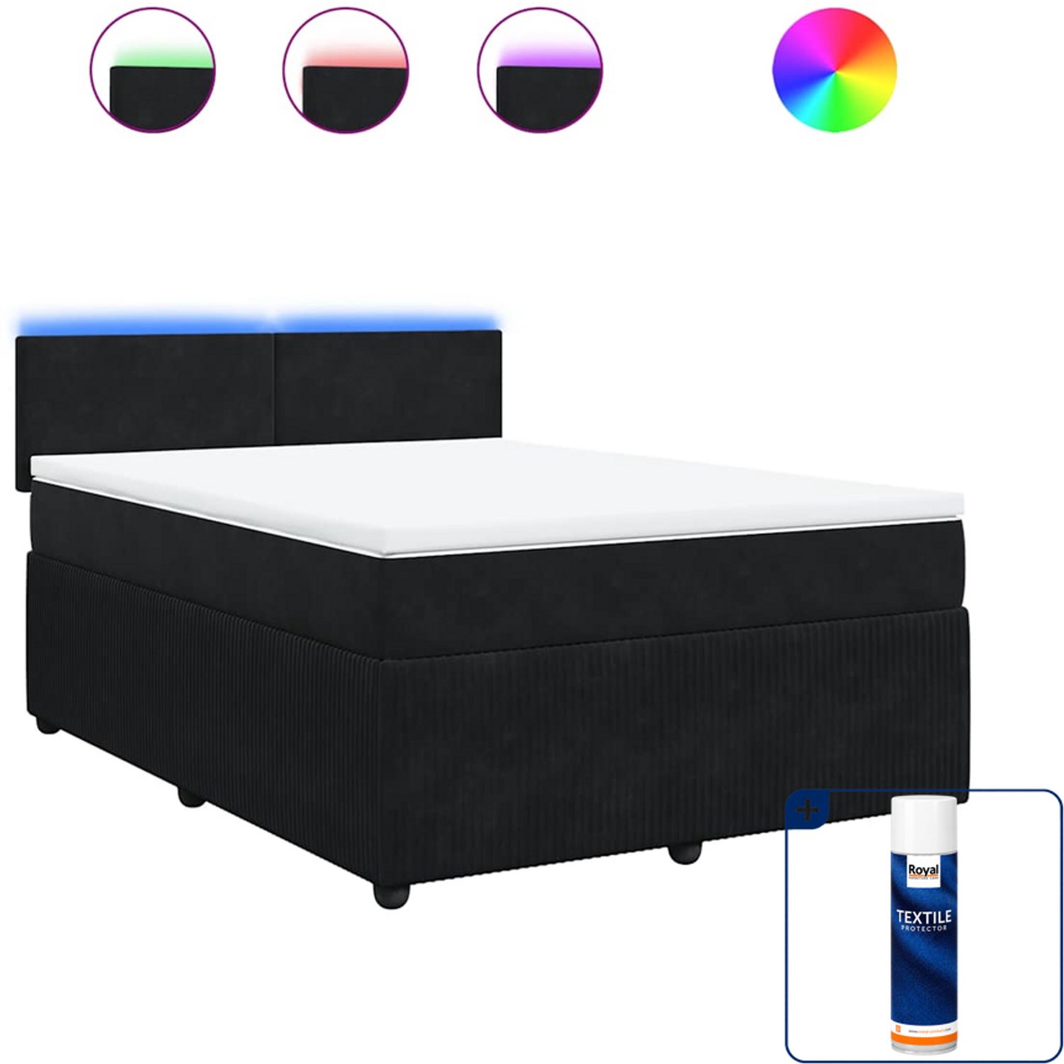 vidaXL Boxspring met matras 140 x 190 cm - fluweel - zwart - Inclusief textielbeschermer 500 ml