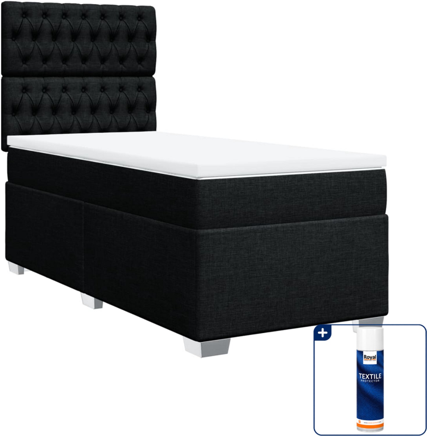 vidaXL boxspring met matras - 90 x 200 cm - zwart - Inclusief textielbeschermer 500 ml