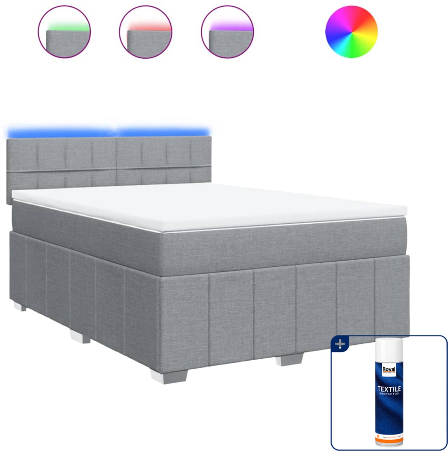 vidaXL boxspring met matras - 140 x 190 cm - stof - lichtgrijs - Inclusief textielbeschermer 500 ml