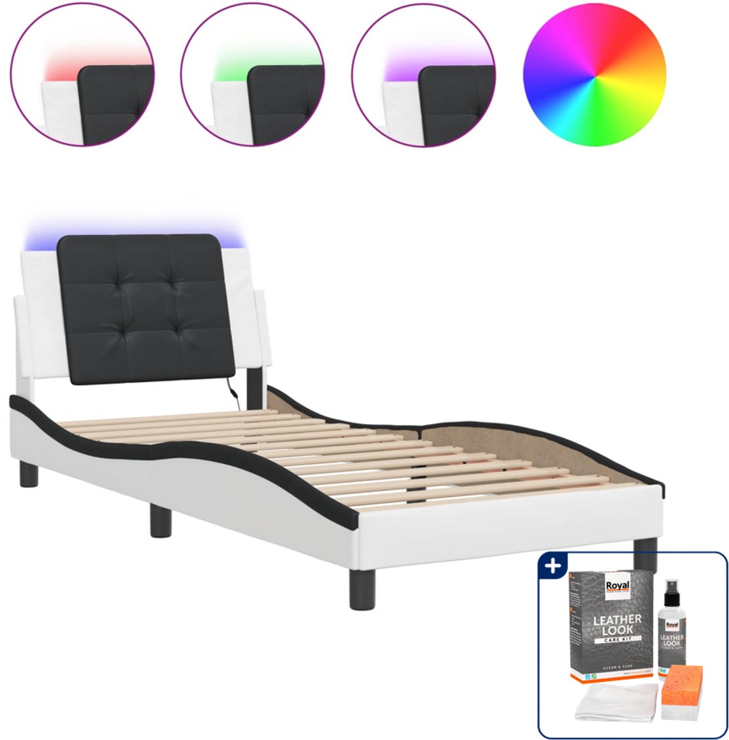 vidaXL Zadar bedframe met led - 100 x 200 cm - wit en zwart - Inclusief onderhoudsset voor kunstleer 150 ml