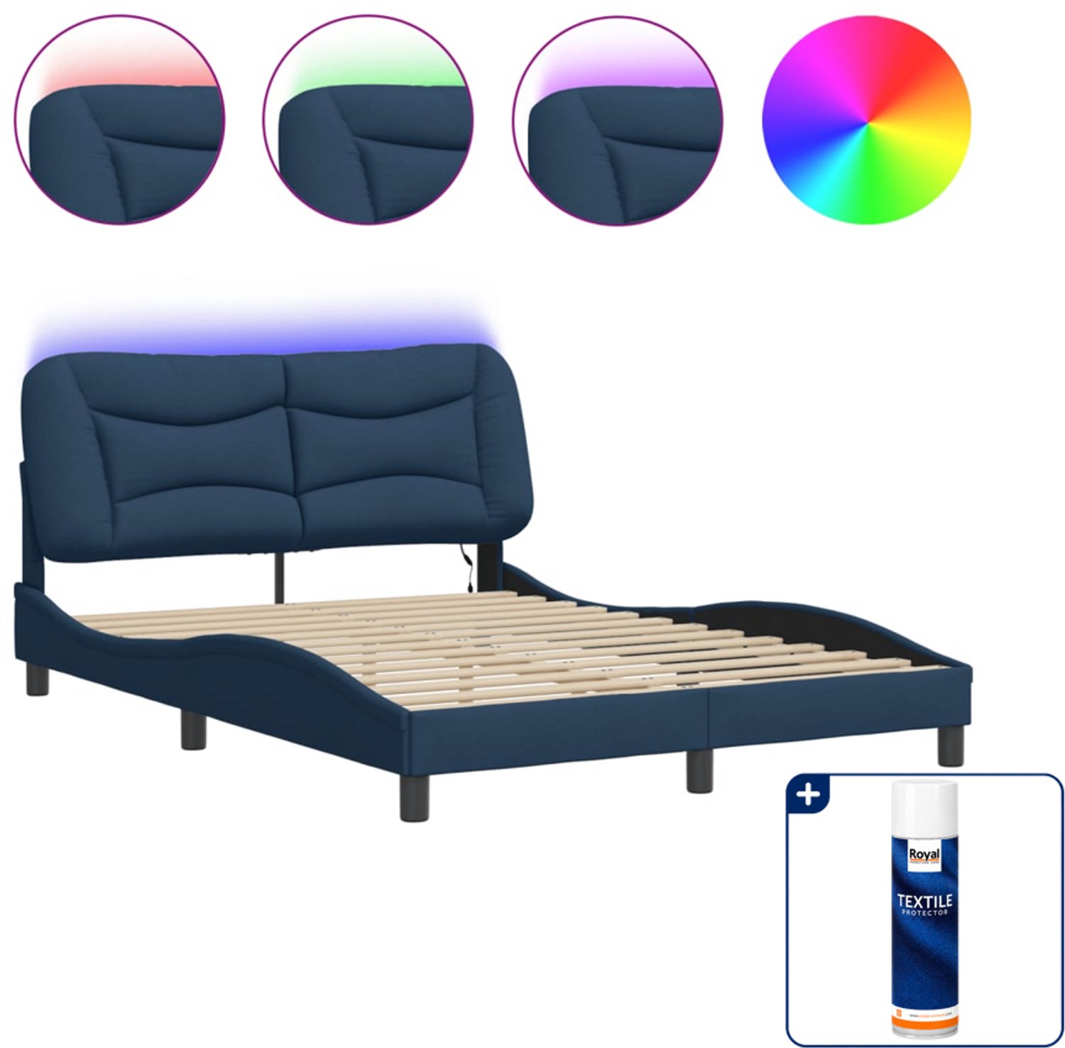vidaXL Hvar bedframe - 140 x 190 cm - blauw - Inclusief textielbeschermer 500 ml Wit
