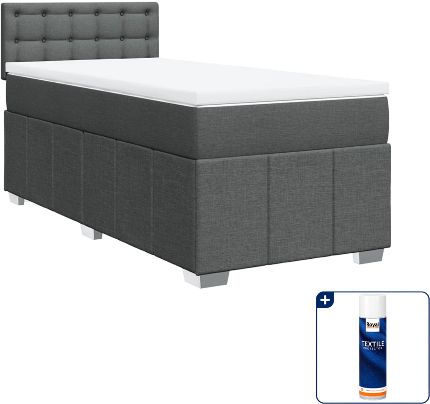 vidaXL boxspring met matras - 80 x 200 cm - donkergrijs - Inclusief textielbeschermer 500 ml