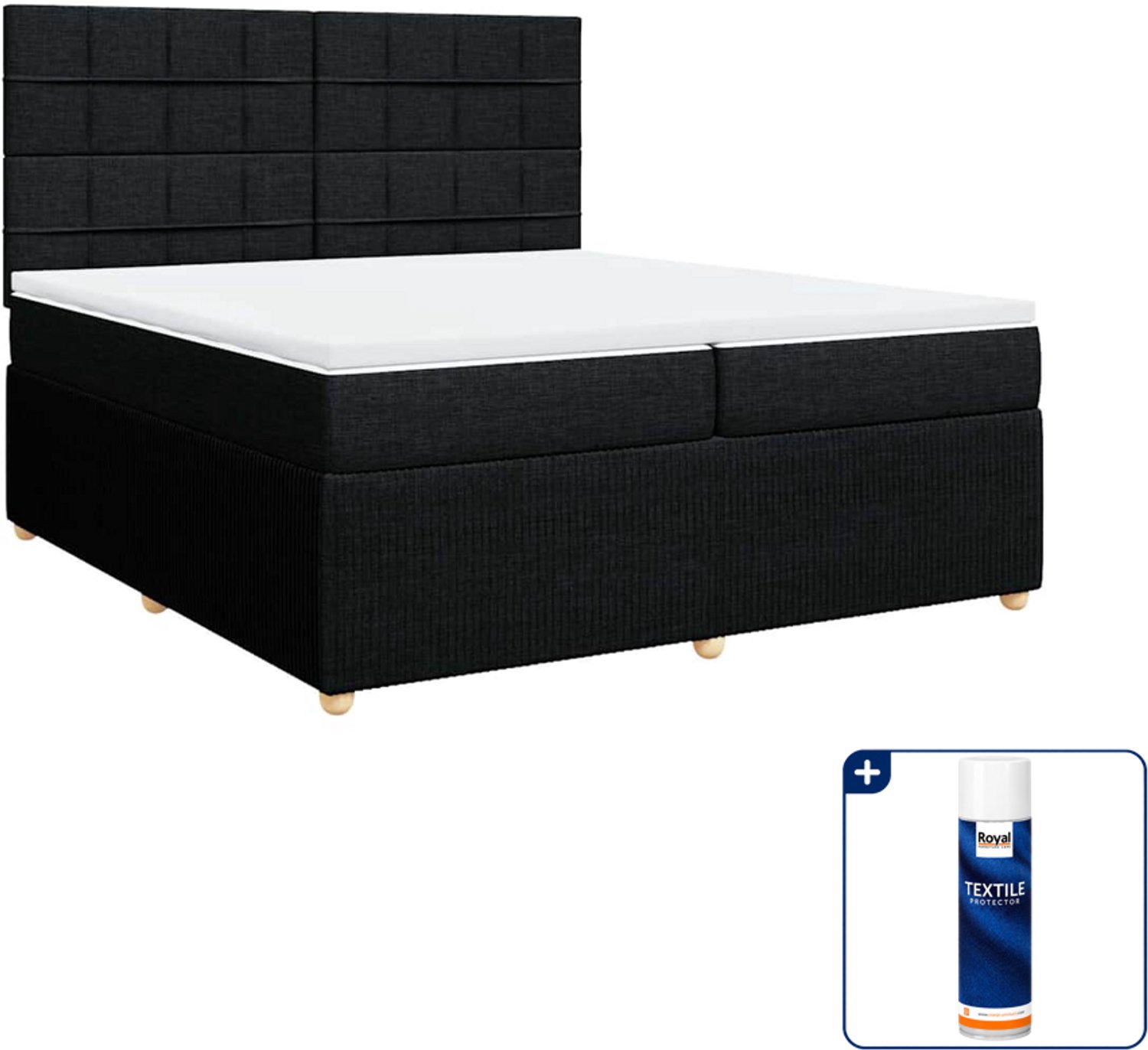 vidaXL Super kingsize boxspring met matras - 200 x 200 cm - zwart - Inclusief textielbeschermer 500 ml