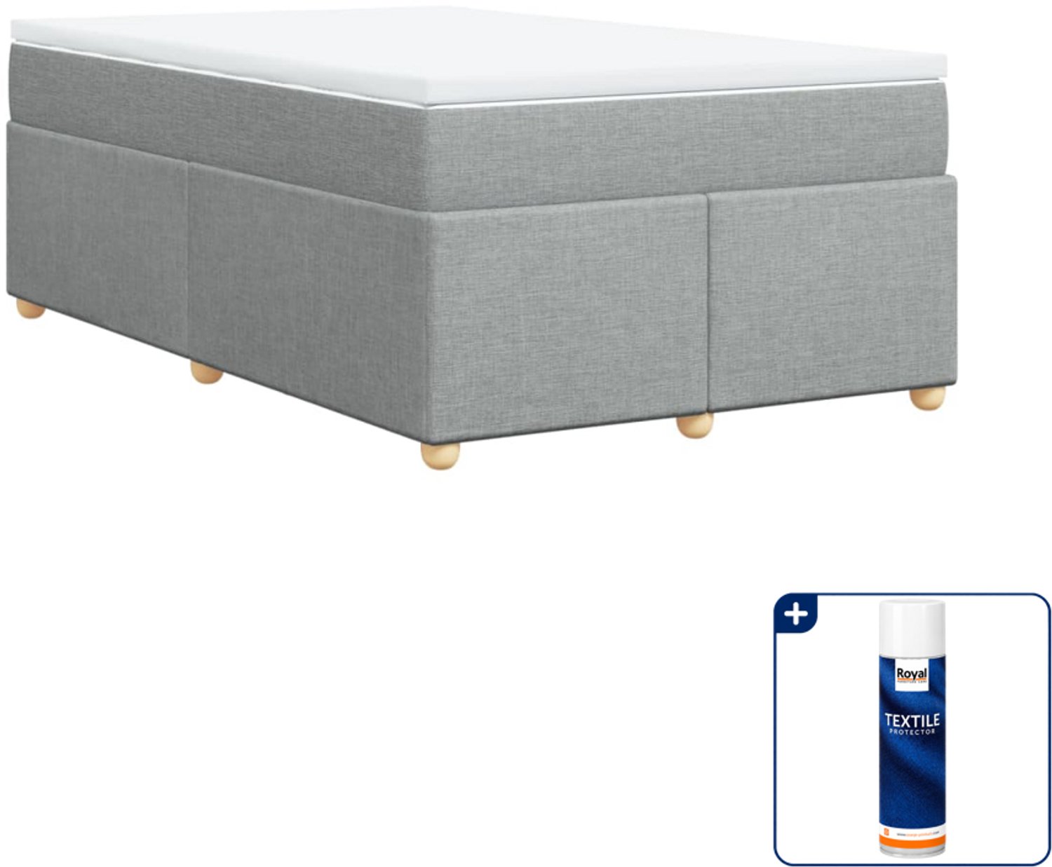 vidaXL boxspring met matras - 120 x 190 cm - lichtgrijs - Inclusief textielbeschermer 500 ml
