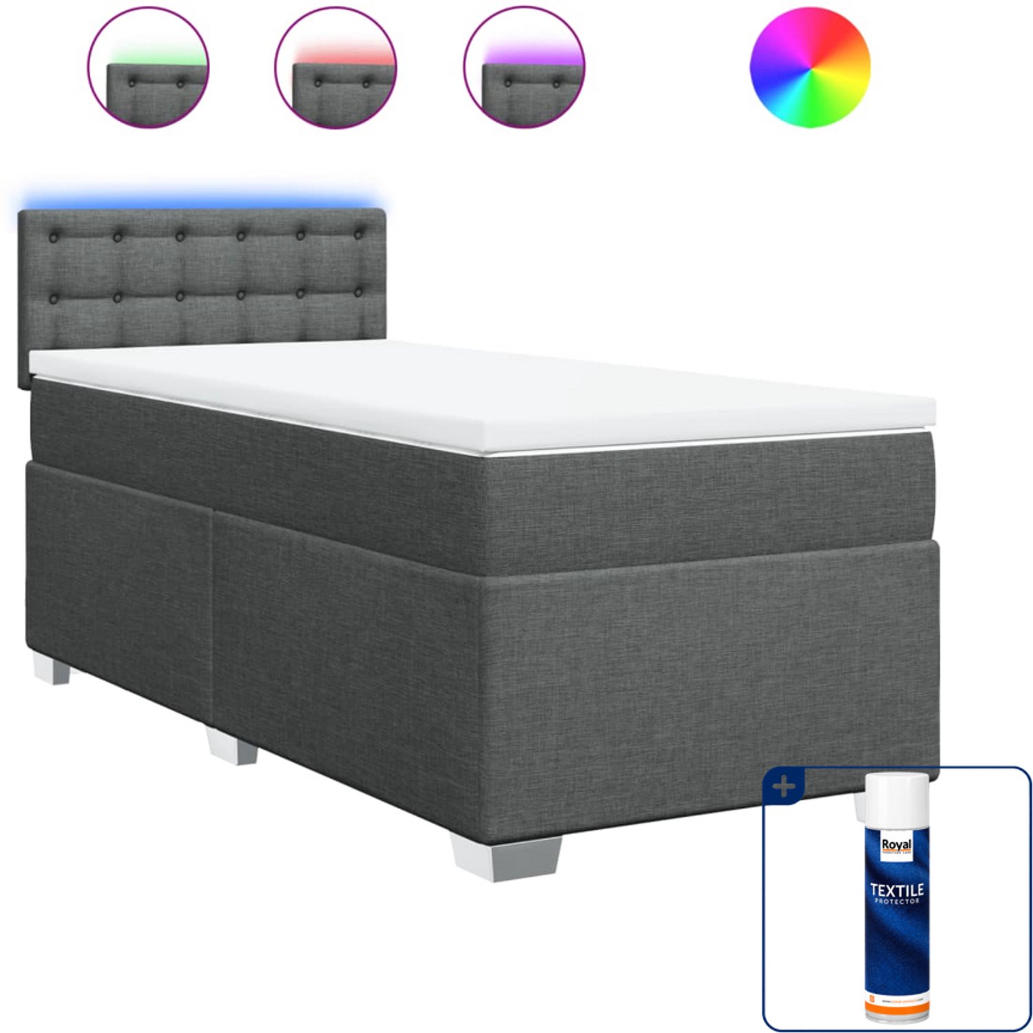 vidaXL boxspring met matras - 80 x 200 cm - donkergrijs - Inclusief textielbeschermer 500 ml