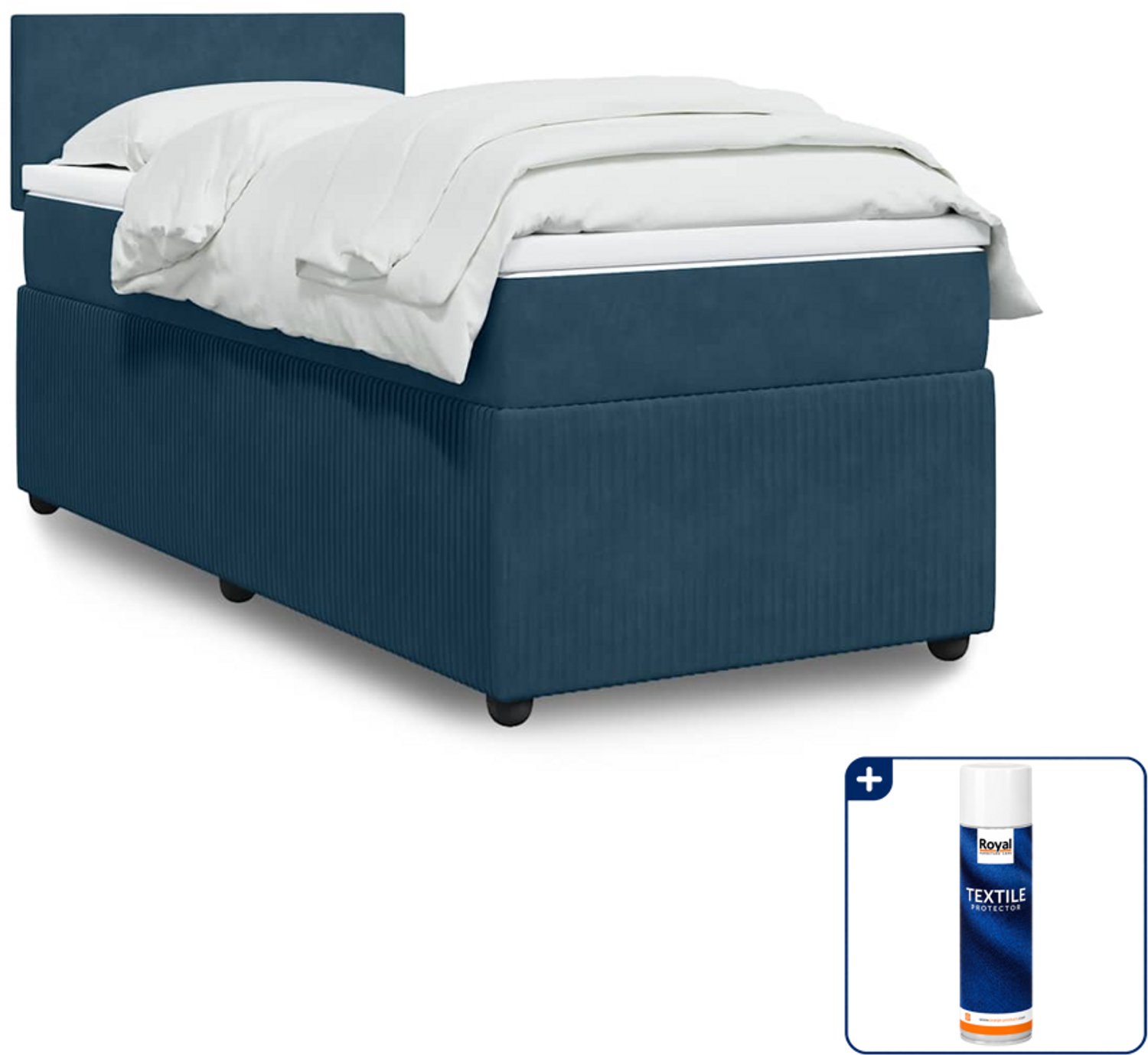 vidaXL boxspring met matras - 100 x 200 cm - fluweel - blauw - Inclusief textielbeschermer 500 ml